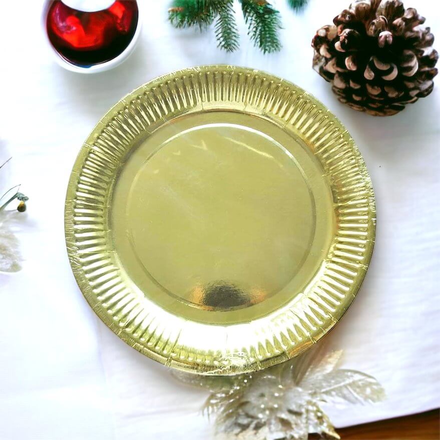 Golden Foil Paper Plates 23cm 6pk