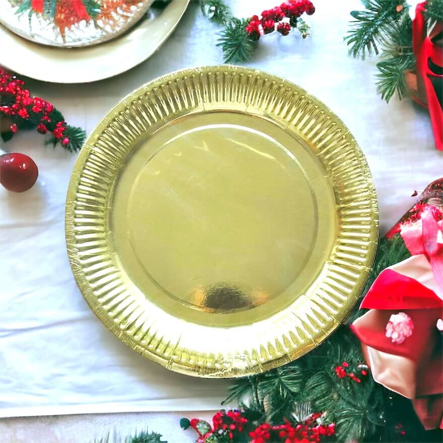 Golden Foil Paper Plates 23cm 6pk