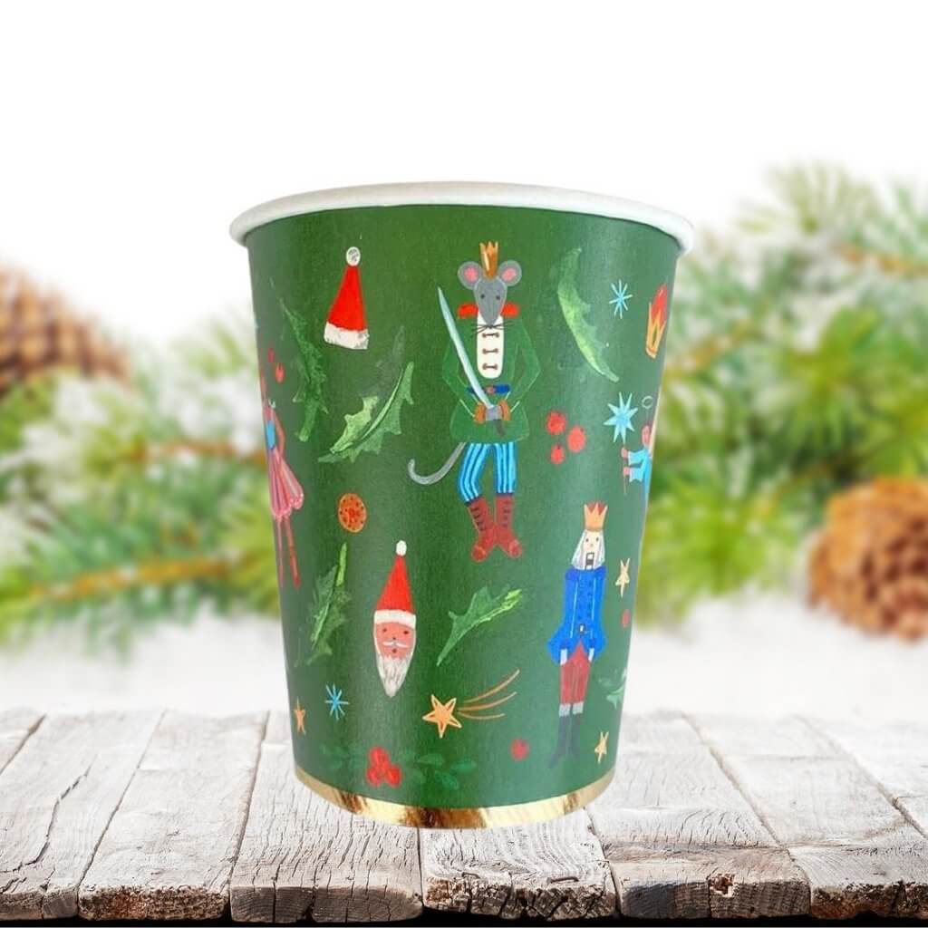 Green Christmas Paper Cups 266ml 8pk