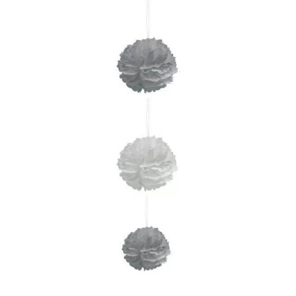 Grey Tissue Paper Pom Pom Balls 3pk