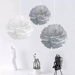 Grey Tissue Paper Pom Pom Balls 3pk