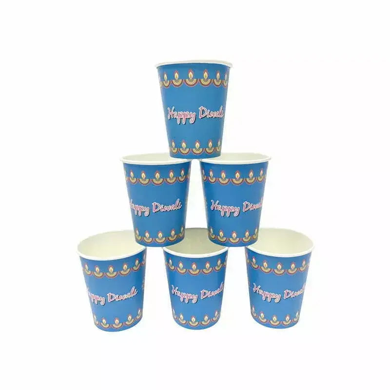 Happy Diwali Blue Paper Cups 266ml 8pk