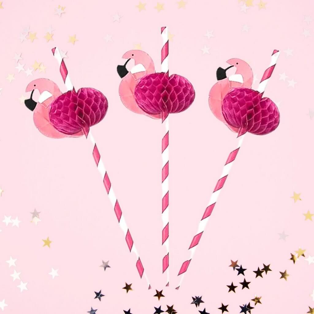 Pink Flamingo Paper Drinking Straws 10pk