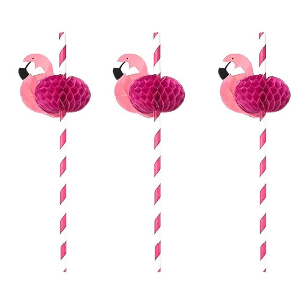 Pink Flamingo Paper Drinking Straws 10pk