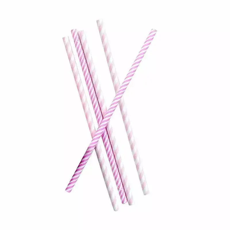 Pink Striped Paper Straws 20pk