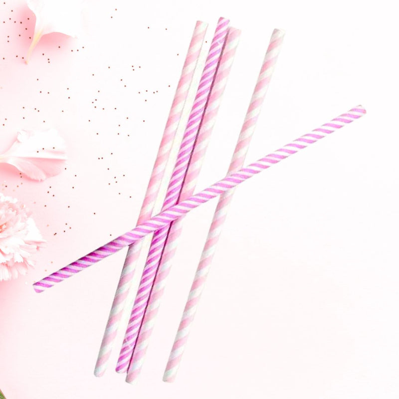 20pk Pink Striped Paper Party Straws | Online Party Supplies
