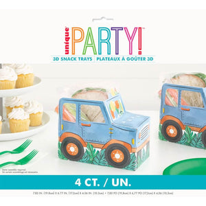 Partying Dino 3D Pop Up Jeep Snack Trays 4pk