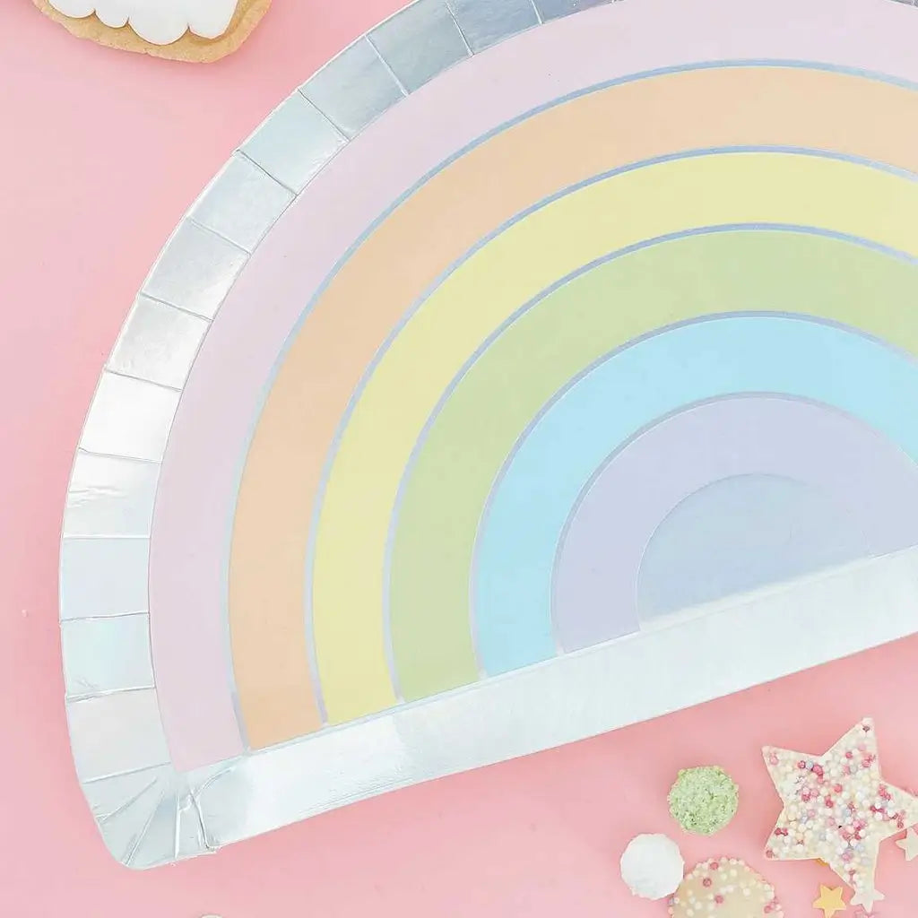 Pastel & Iridescent Foiled Rainbow Paper Plates 8pk