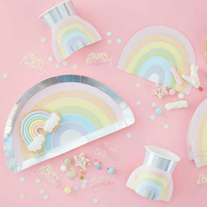Pastel & Iridescent Foiled Rainbow Paper Plates 8pk