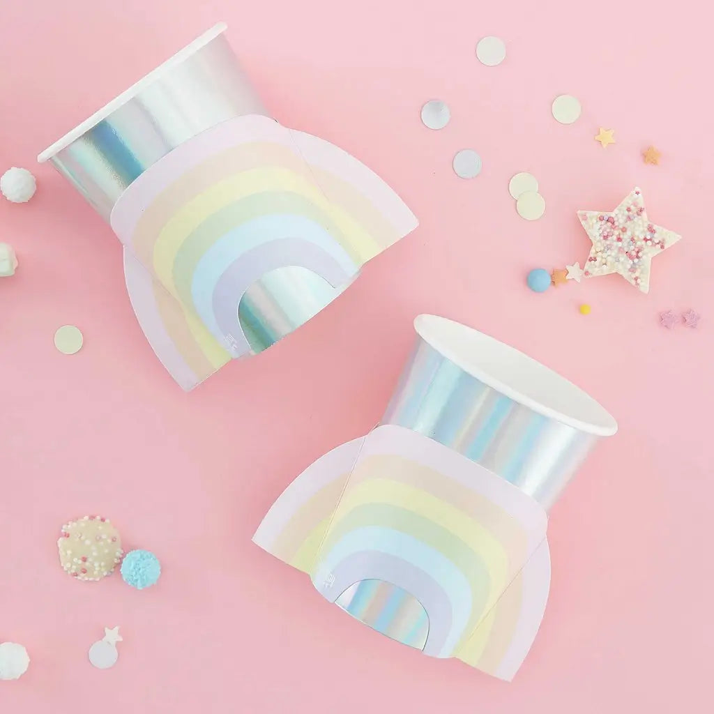 Pastel & Iridescent Rainbow Paper Cups 8pk