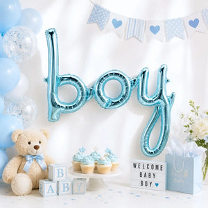 Pastel Blue 'Boy' Script Baby Shower Foil Balloon