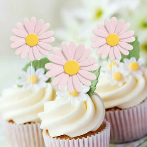 Pastel Baby Pink Daisy Cupcake Toppers 5pk