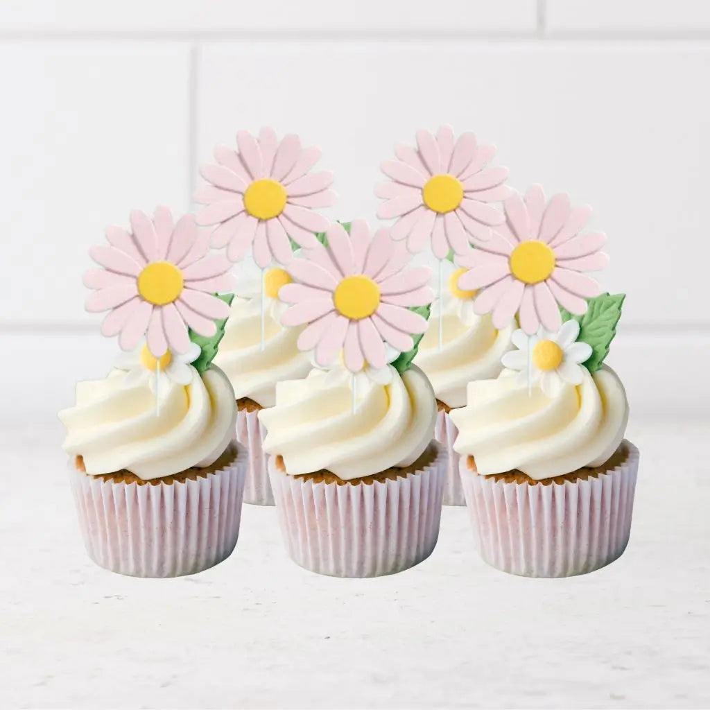 Pastel Baby Pink Daisy Cupcake Toppers 5pk