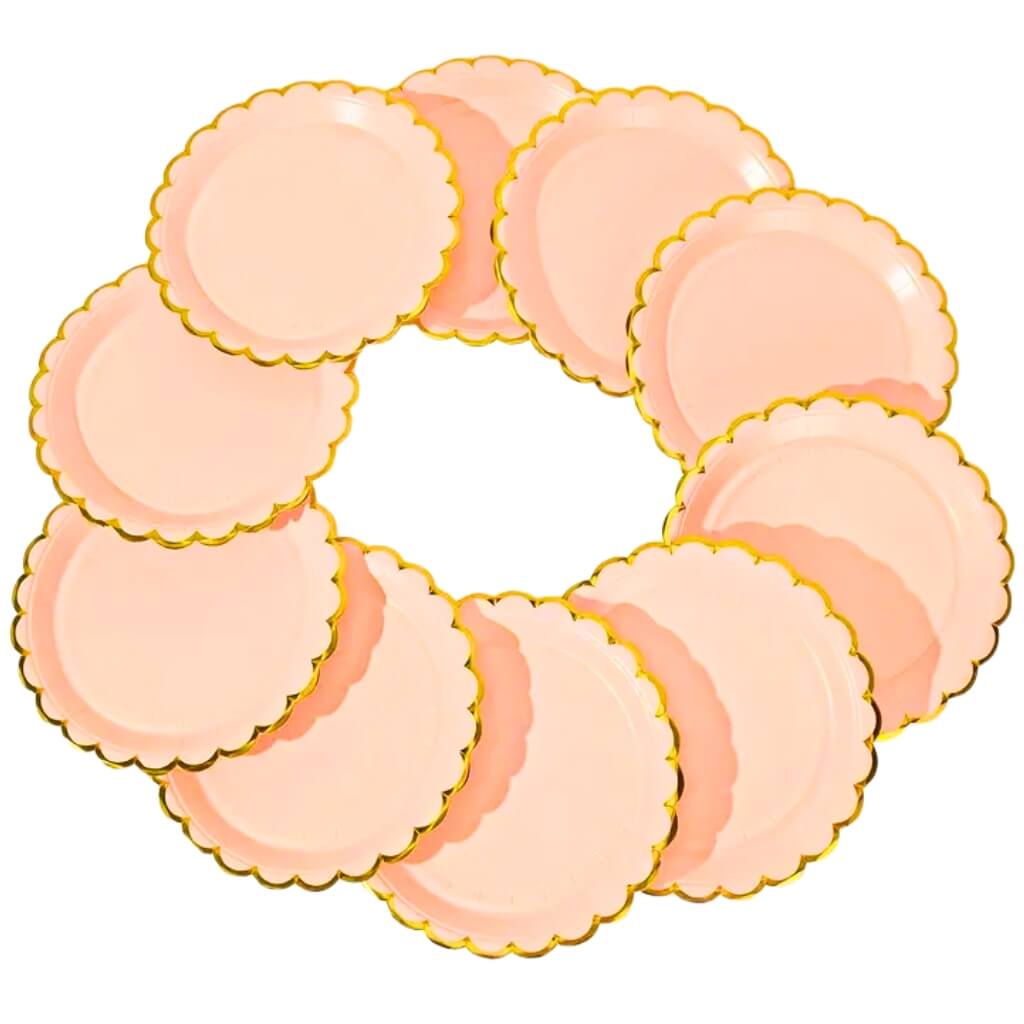 Pastel Baby Pink Scalloped Edging Round Paper Plates 10pk