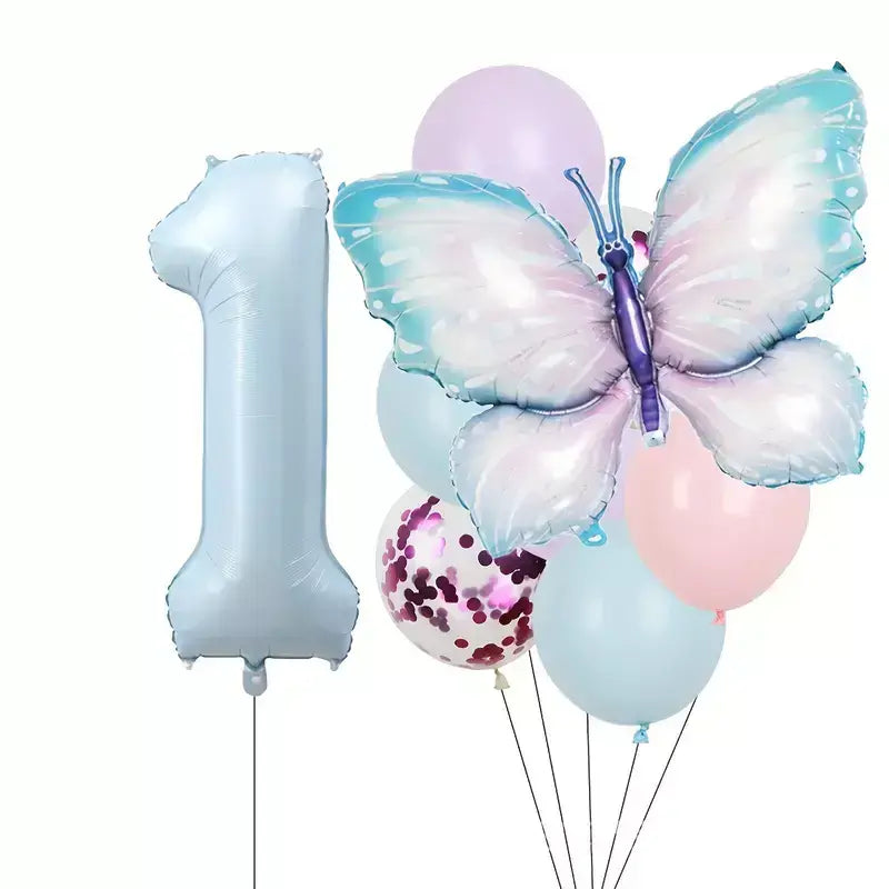 Pastel Blue Butterfly All Age Birthday Balloon Bundle 8pk