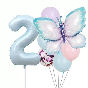 Pastel Blue Butterfly Birthday Balloon Bundle 8pk age 2