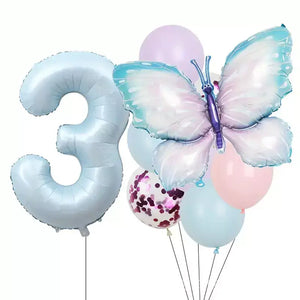 Pastel Blue Butterfly Birthday Balloon Bundle 8pk age 3