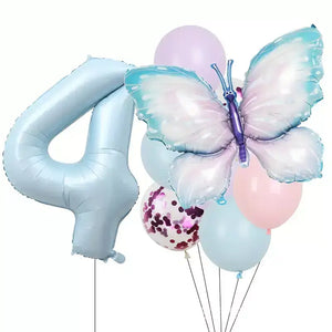 Pastel Blue Butterfly Birthday Balloon Bundle 8pk age 4