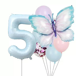 Pastel Blue Butterfly Birthday Balloon Bundle 8pk age 5