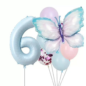 Pastel Blue Butterfly Birthday Balloon Bundle 8pk age 6