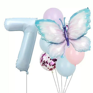 Pastel Blue Butterfly Birthday Balloon Bundle 8pk age 7