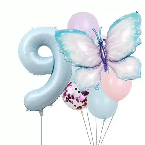 Pastel Blue Butterfly Birthday Balloon Bundle 8pk age 9