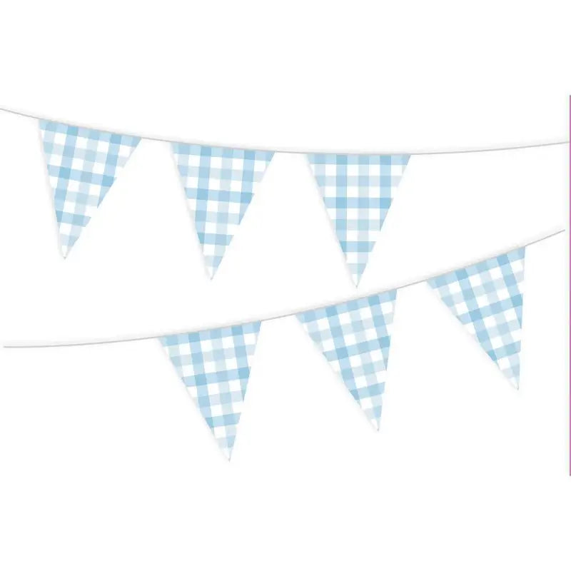 Pastel Blue Gingham Paper Flag Bunting Birthday Party Decorations