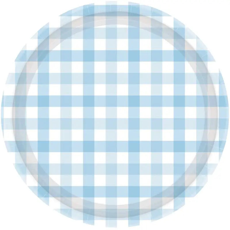 Pastel Blue Gingham Paper Plates 17cm 8pk