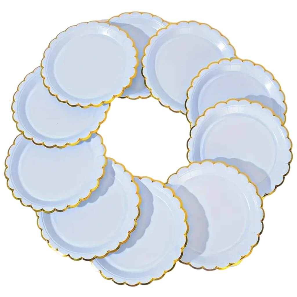 Pastel Blue Scalloped Edging Round Paper Plates 10pk