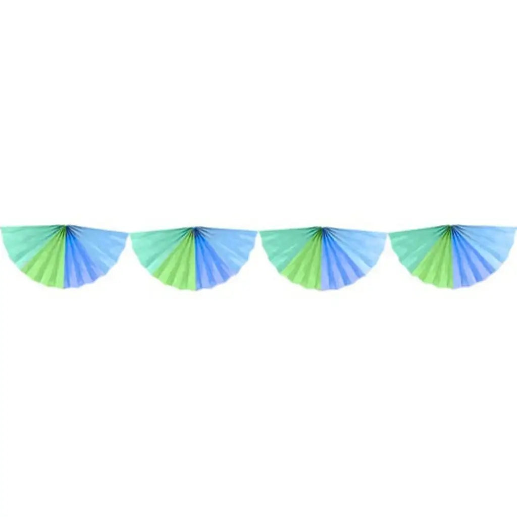 pastel blue and green paper fan garland measuring four metres