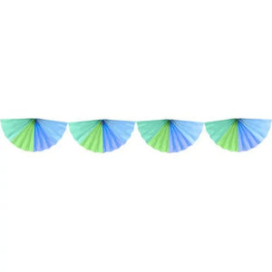 pastel blue and green paper fan garland measuring four metres