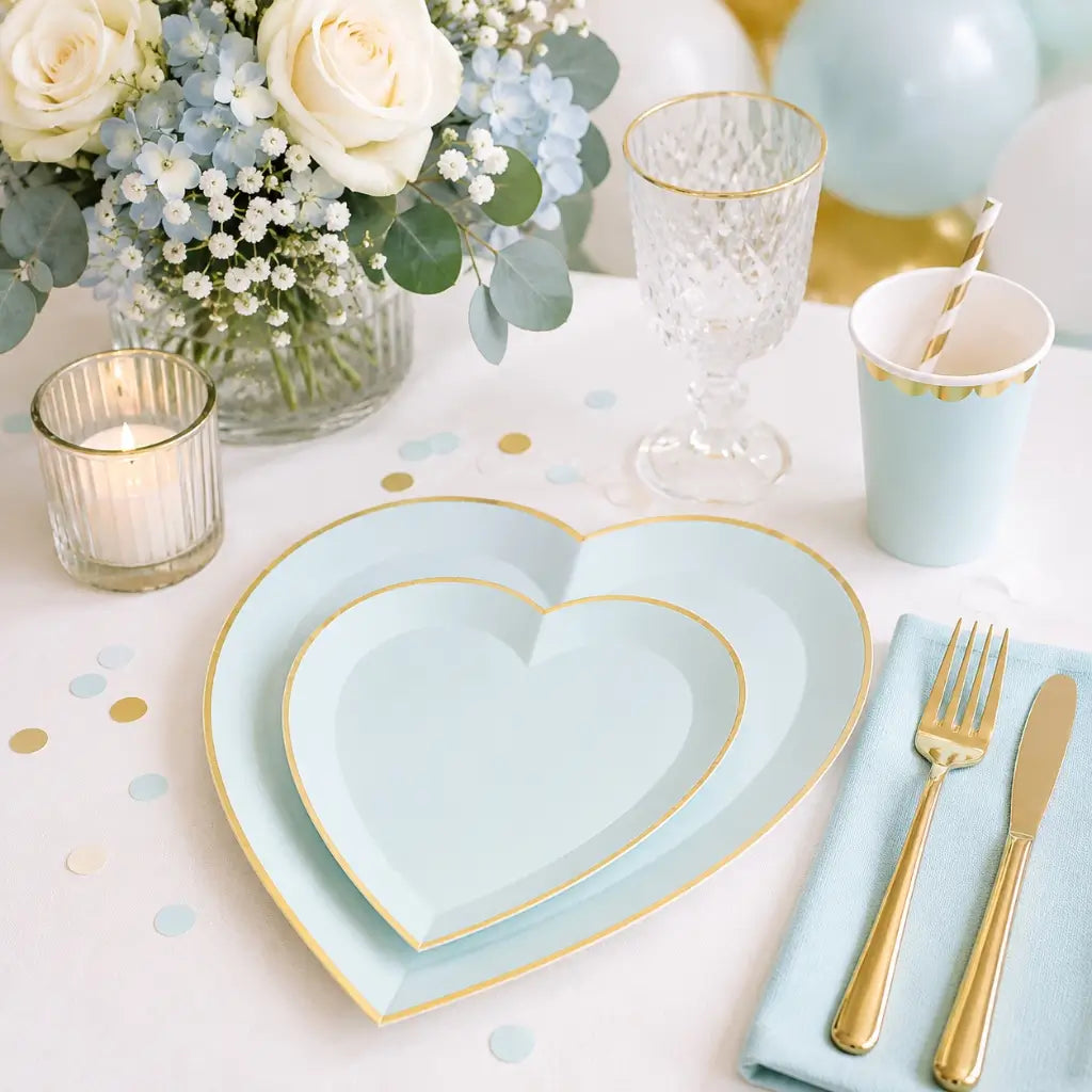 Pastel baby blue heart shaped plates