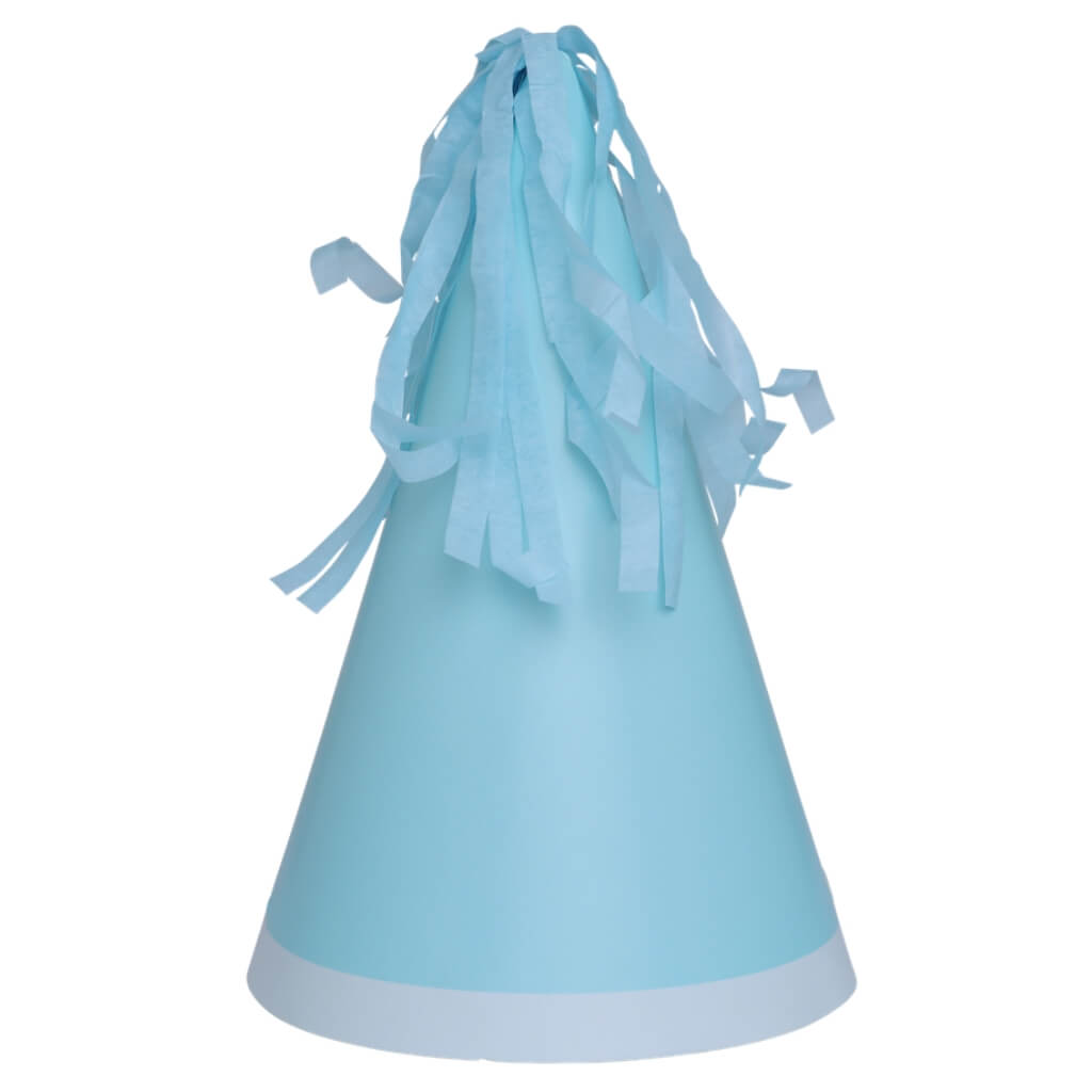 Pastel Blue Party Hats with Tassel Toppers 10pk