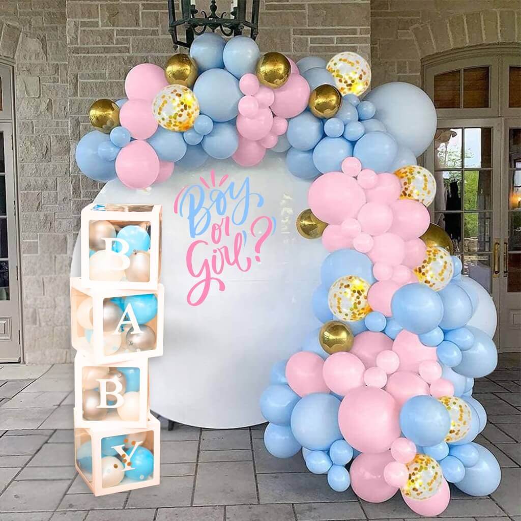 Pack of 90 Pastel Blue Pink Gender Reveal Balloon Garland DIY Kit Party Centrepiece Decorations.