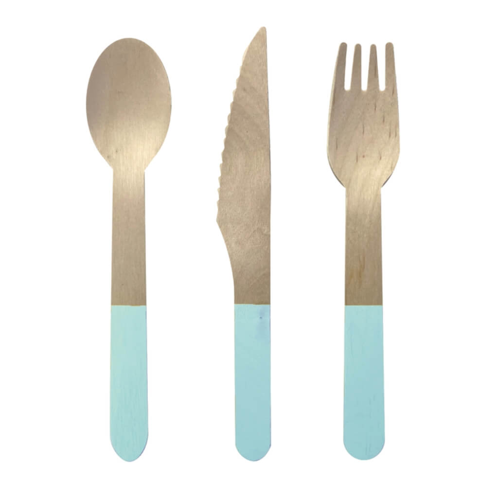 Pastel Blue Wooden Cutlery Set 30pk