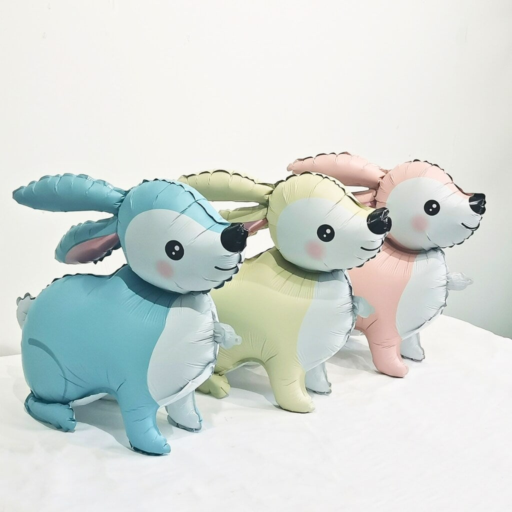 3D standing bunny rabbit foil balloon in pastel colours