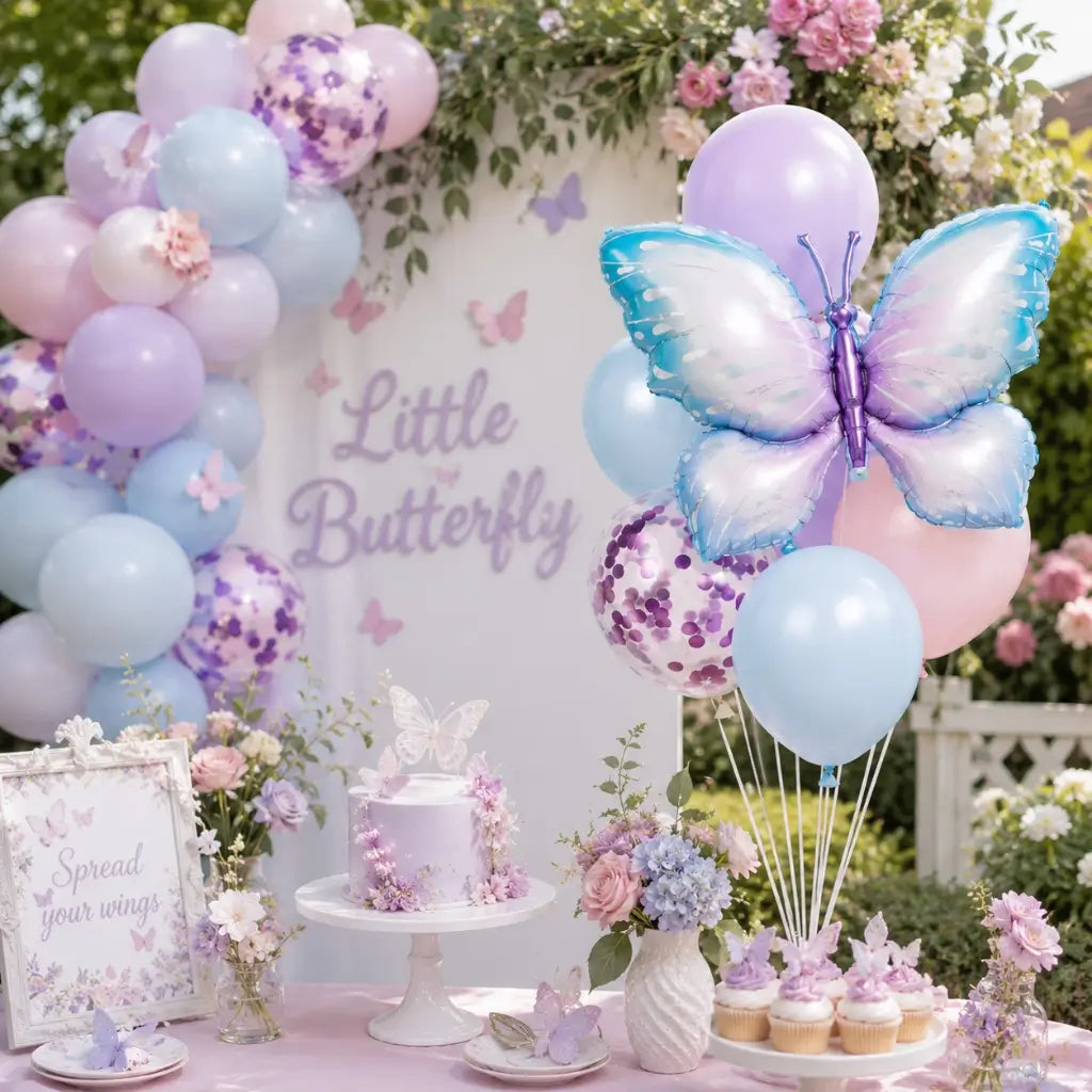 whimsical Butterfly themed birthday balloons