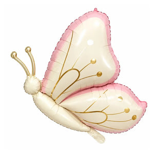  Pastel butterfly balloon with a cream body and gold-coloured wing patterns