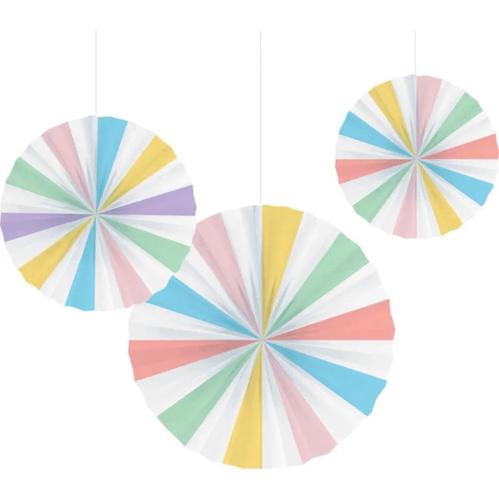 Pastel Celebrations Paper Fan Decorations 3pk