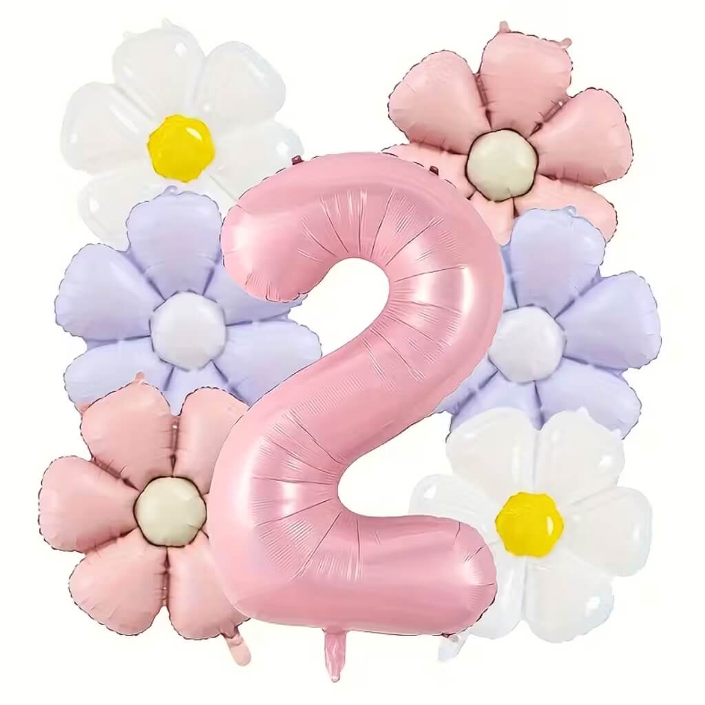Floral Balloon Bundle with Jumbo Number 2 and Daisy Foil Balloons