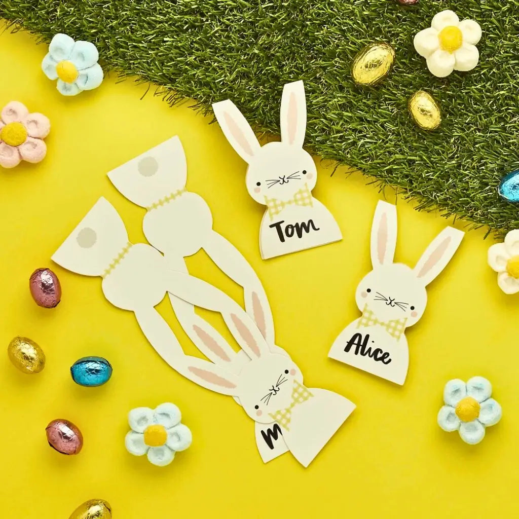 Paper place cards used as food labels at Easter buffet