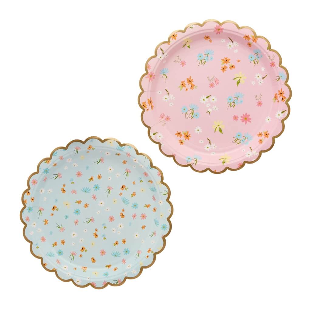 Floral tea party paper plates for baby shower, garden picnic, or afternoon tea