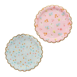 Floral tea party paper plates for baby shower, garden picnic, or afternoon tea