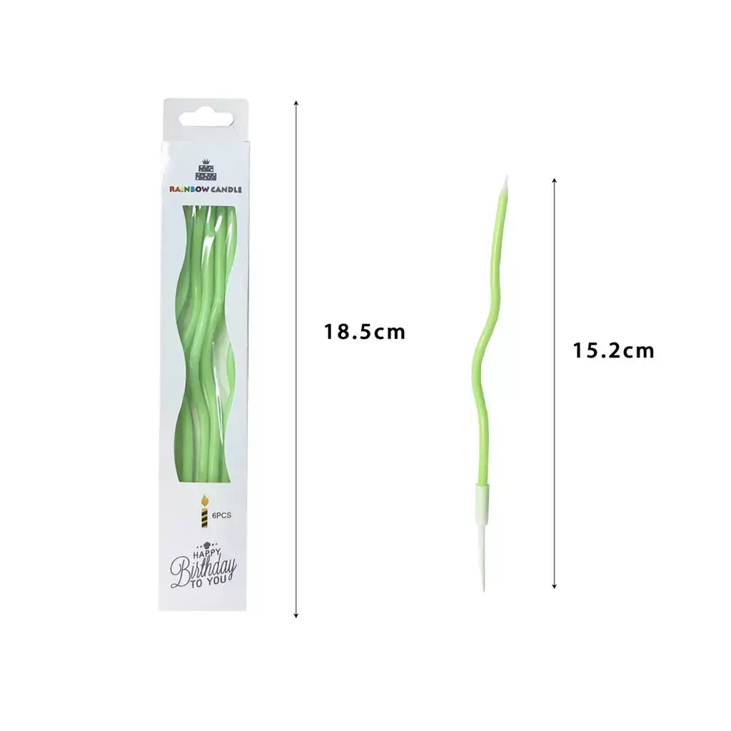 Wavy Pastel Green Candles 6pk