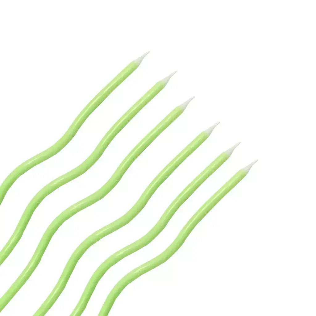 Wavy Pastel Green Candles 6pk