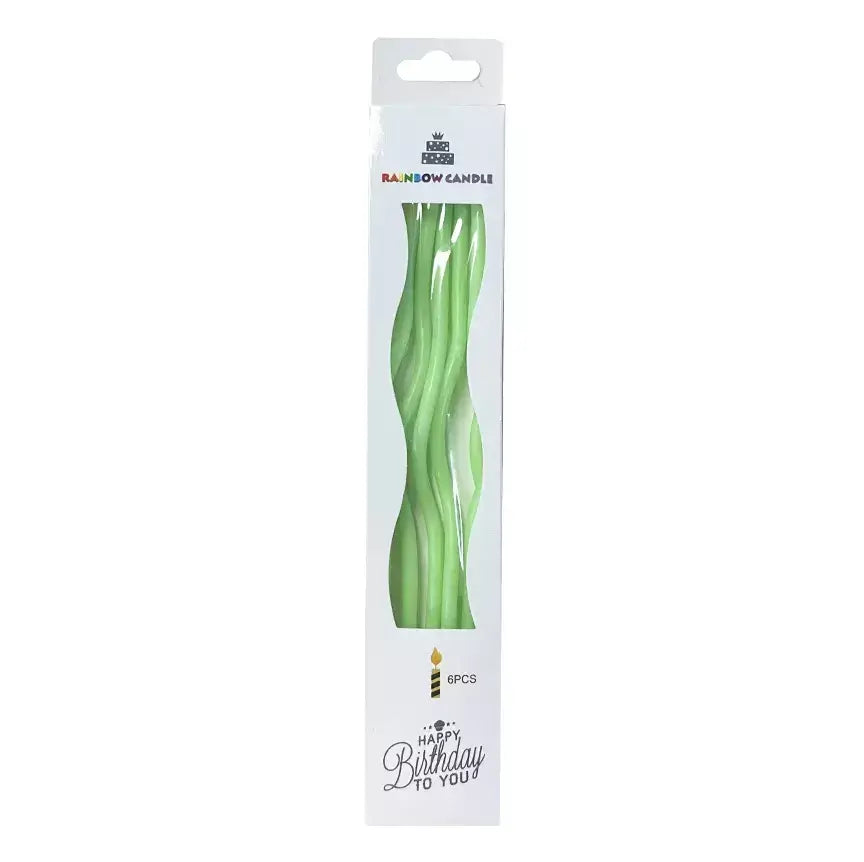 Wavy Pastel Green Candles 6pk