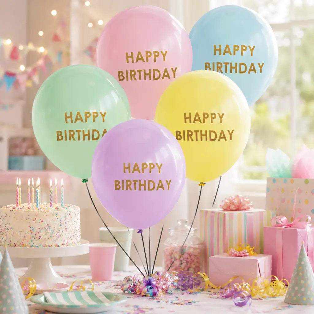 Pastel Happy Birthday balloons pack