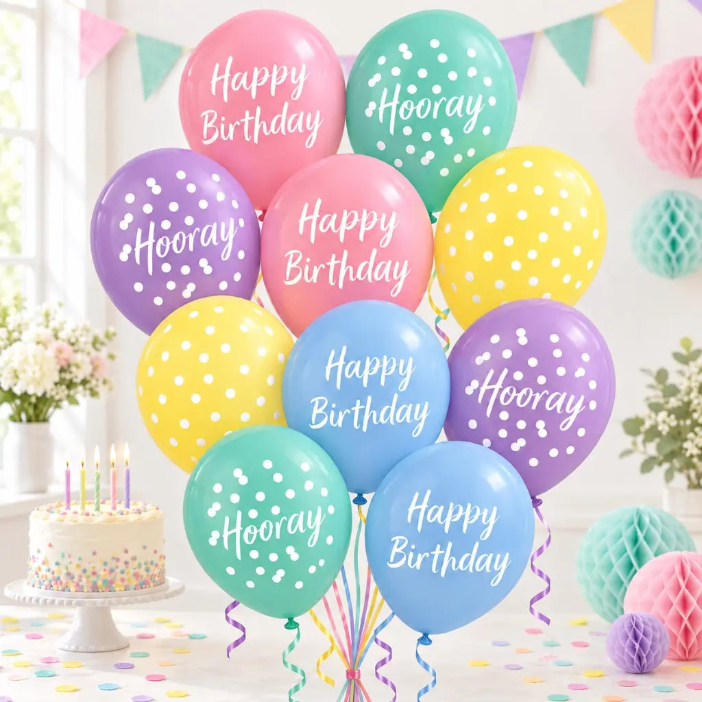 Pastel Happy Birthday Latex Balloons 30cm 10 Pack