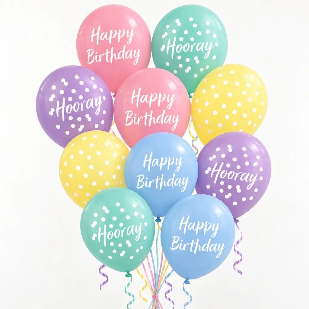 Pastel Happy Birthday Latex Balloons 30cm 10 Pack