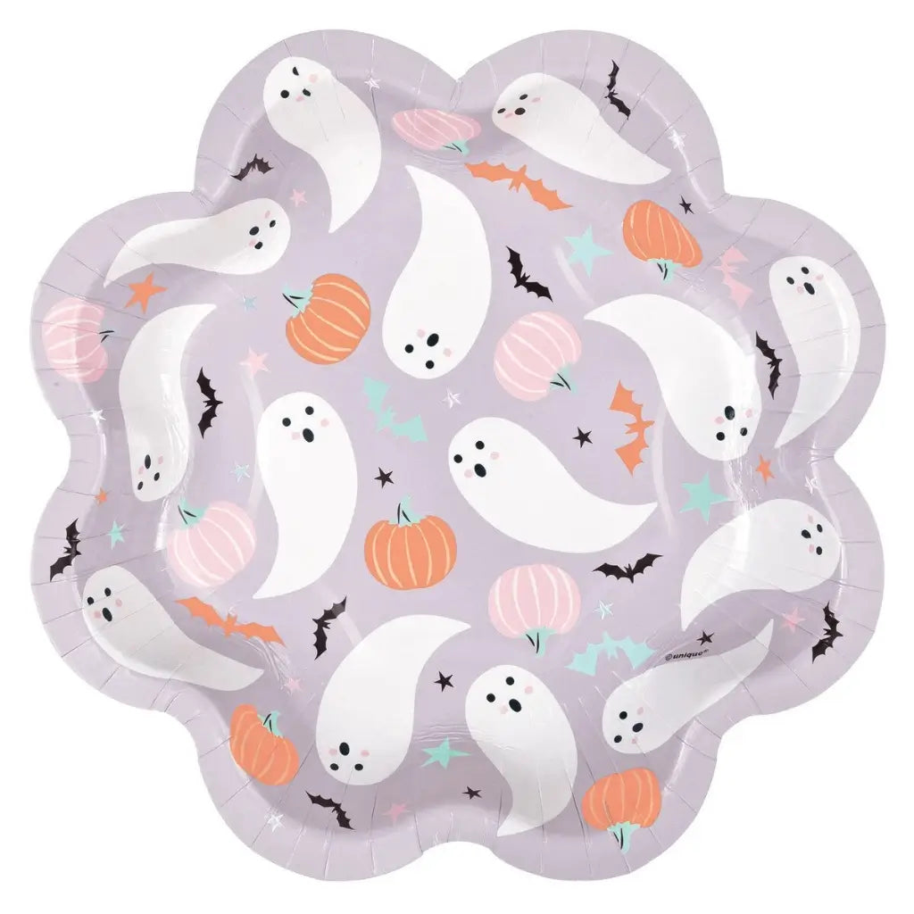 Pastel Hauntings ghost Halloween paper plates measuring 21cm in a pack of eight